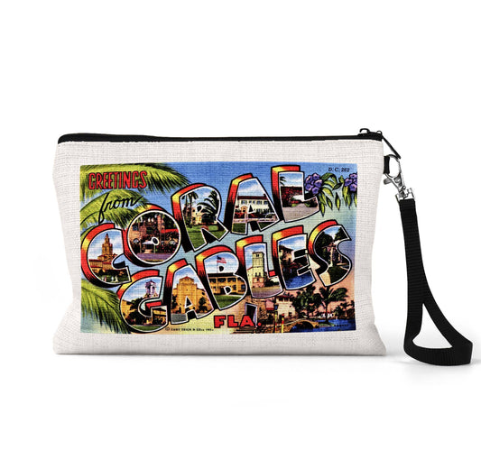Coral Gables Florida vintage postcard wristlet travel pouch