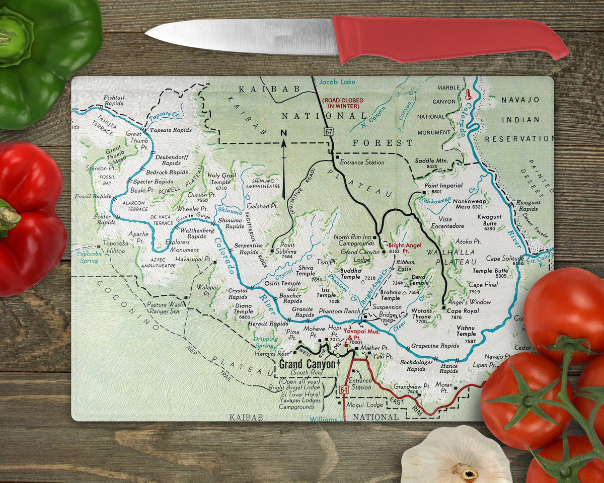 Grand Canyon National Park vintage map glass cutting board