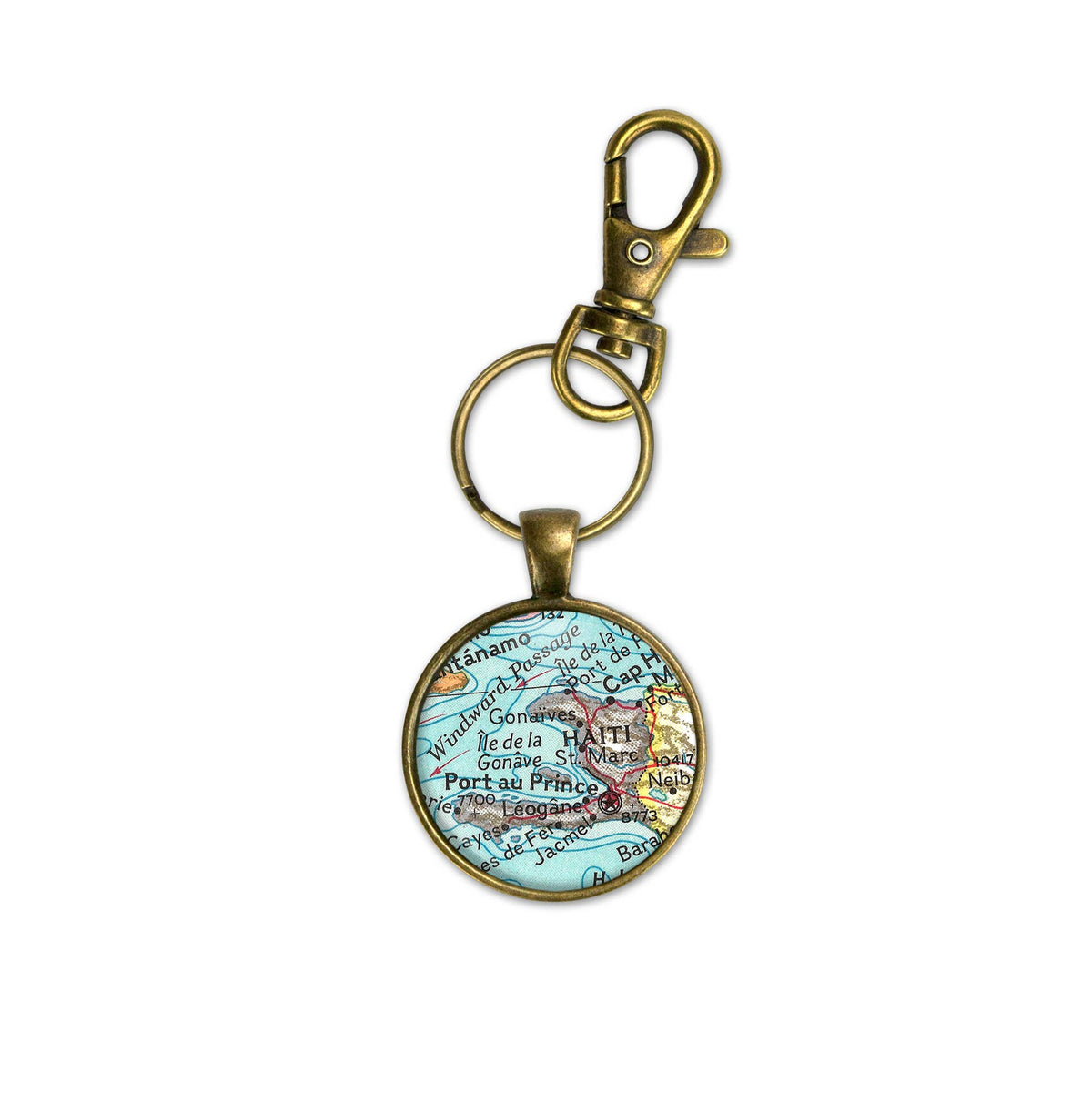 Haiti vintage map keychain