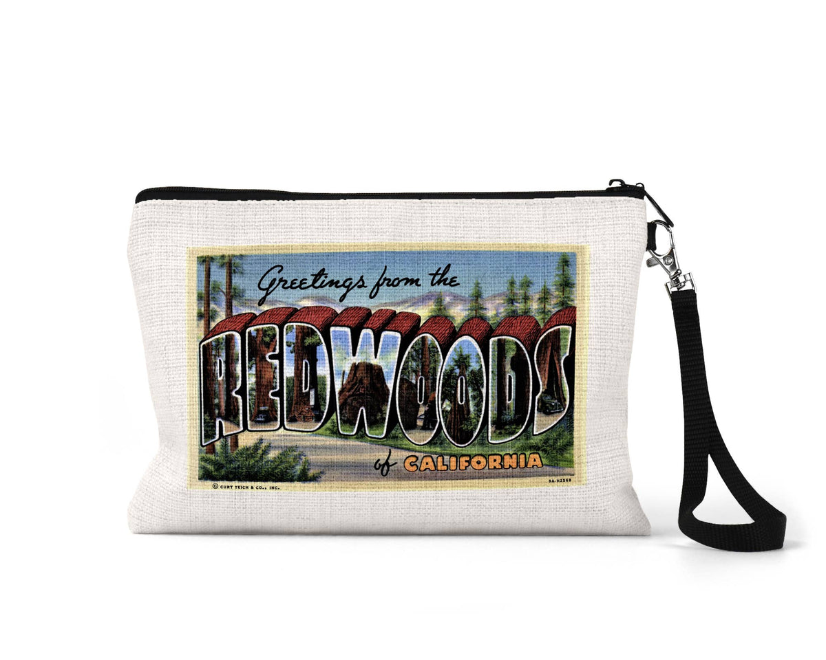 California Redwoods vintage postcard wristlet travel pouch