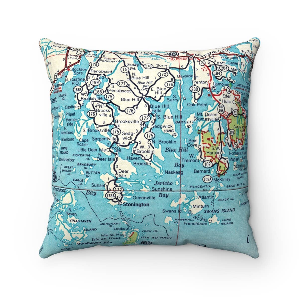 Brooklin Maine vintage map throw pillow