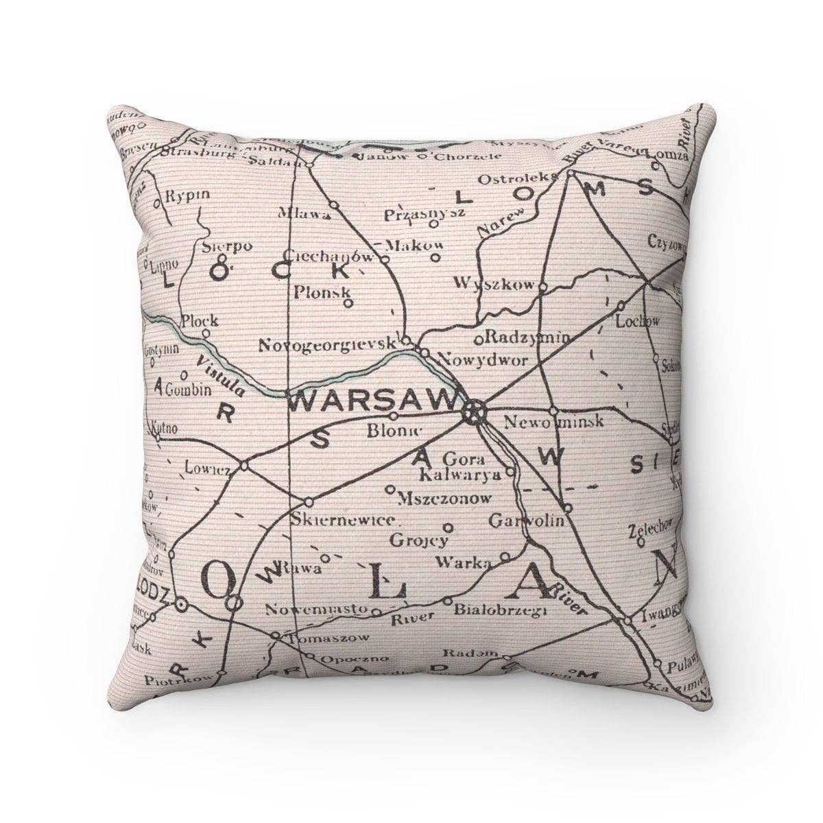 Warsaw Poland vintage map throw pillow
