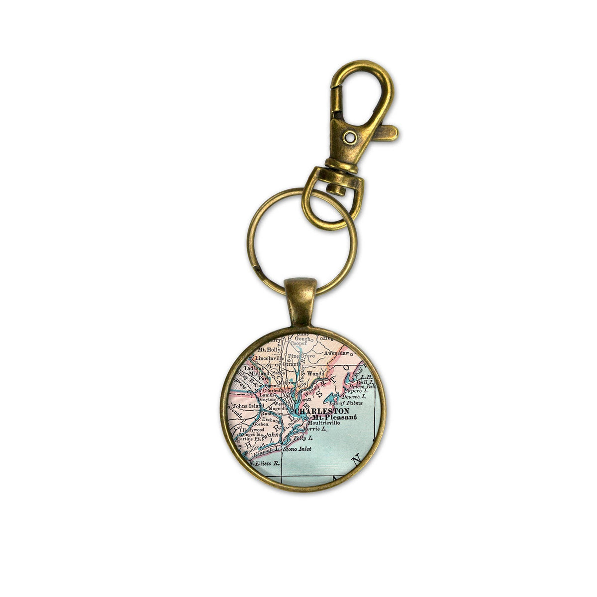 Charleston South Carolina vintage map keychain