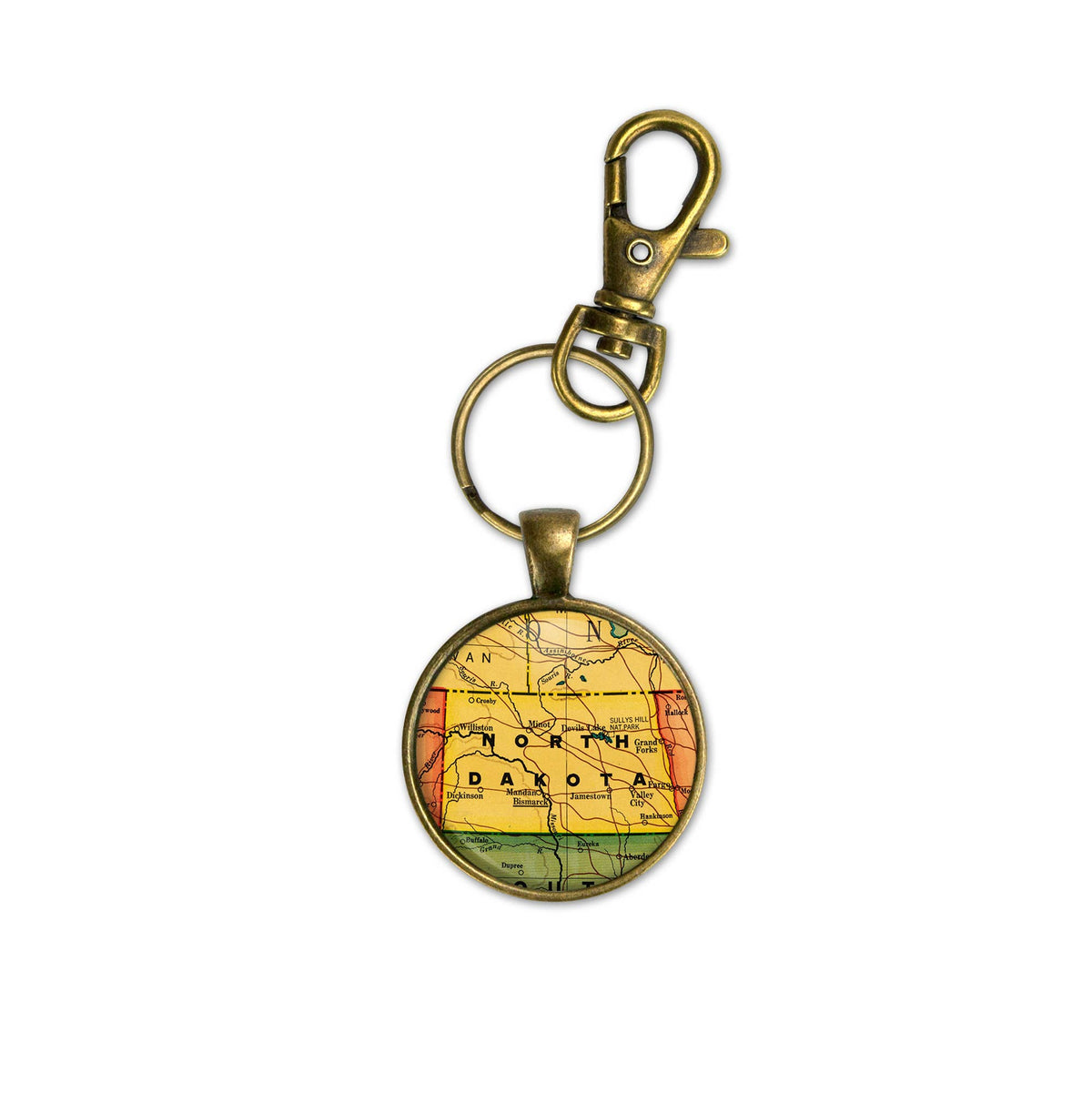 North Dakota vintage map keychain