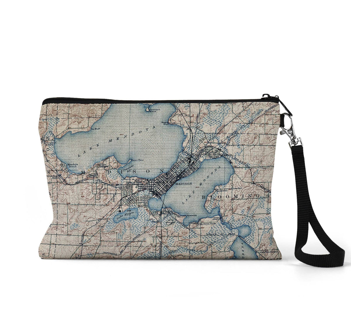 Madison Wisconsin map wristlet travel pouch