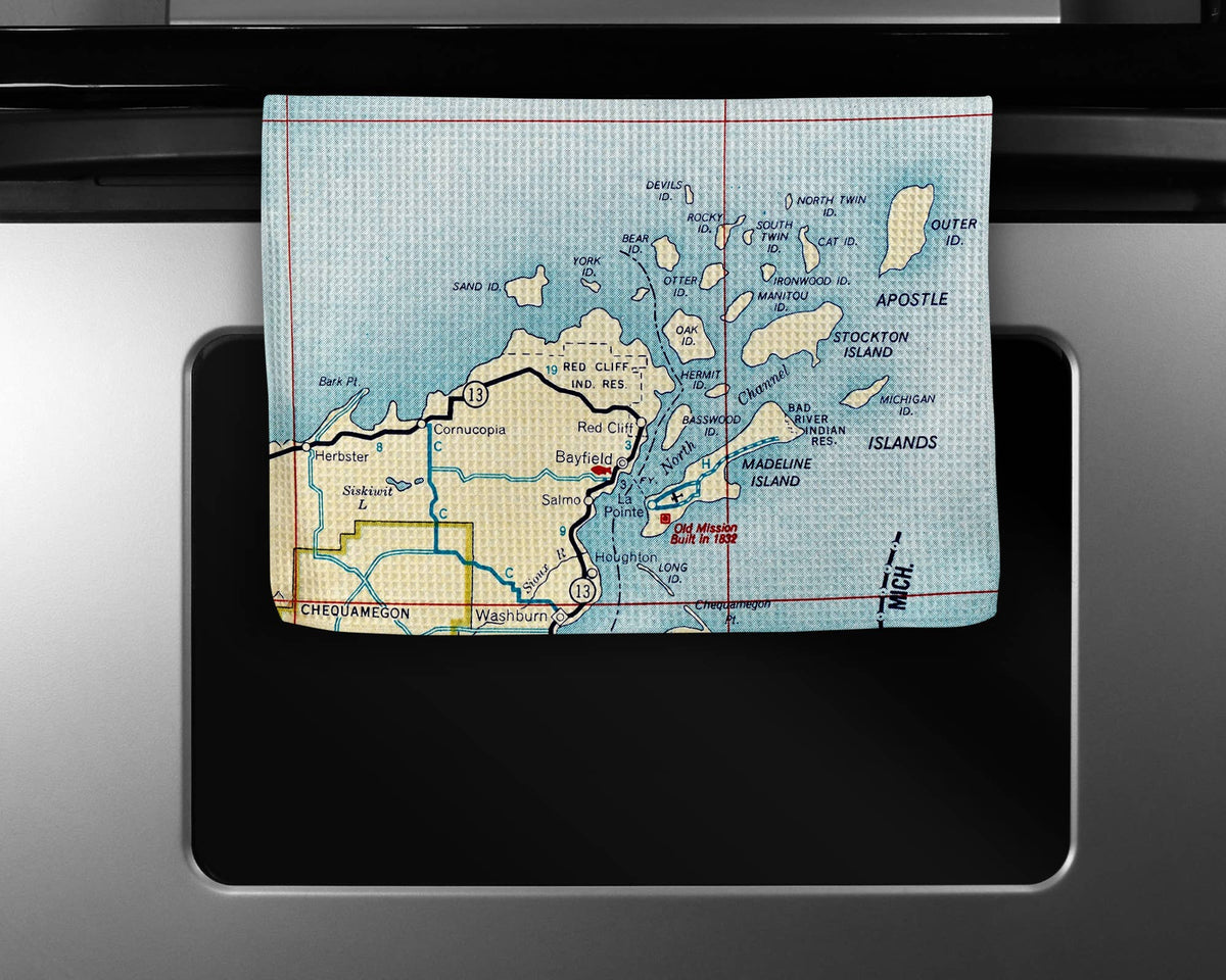 Bayfield Wisconsin map tea towel
