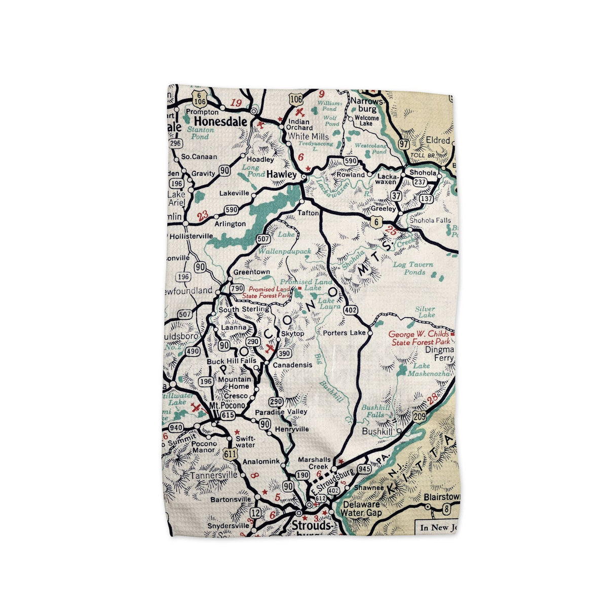 Pocono Mountains Pennsylvania map tea towel