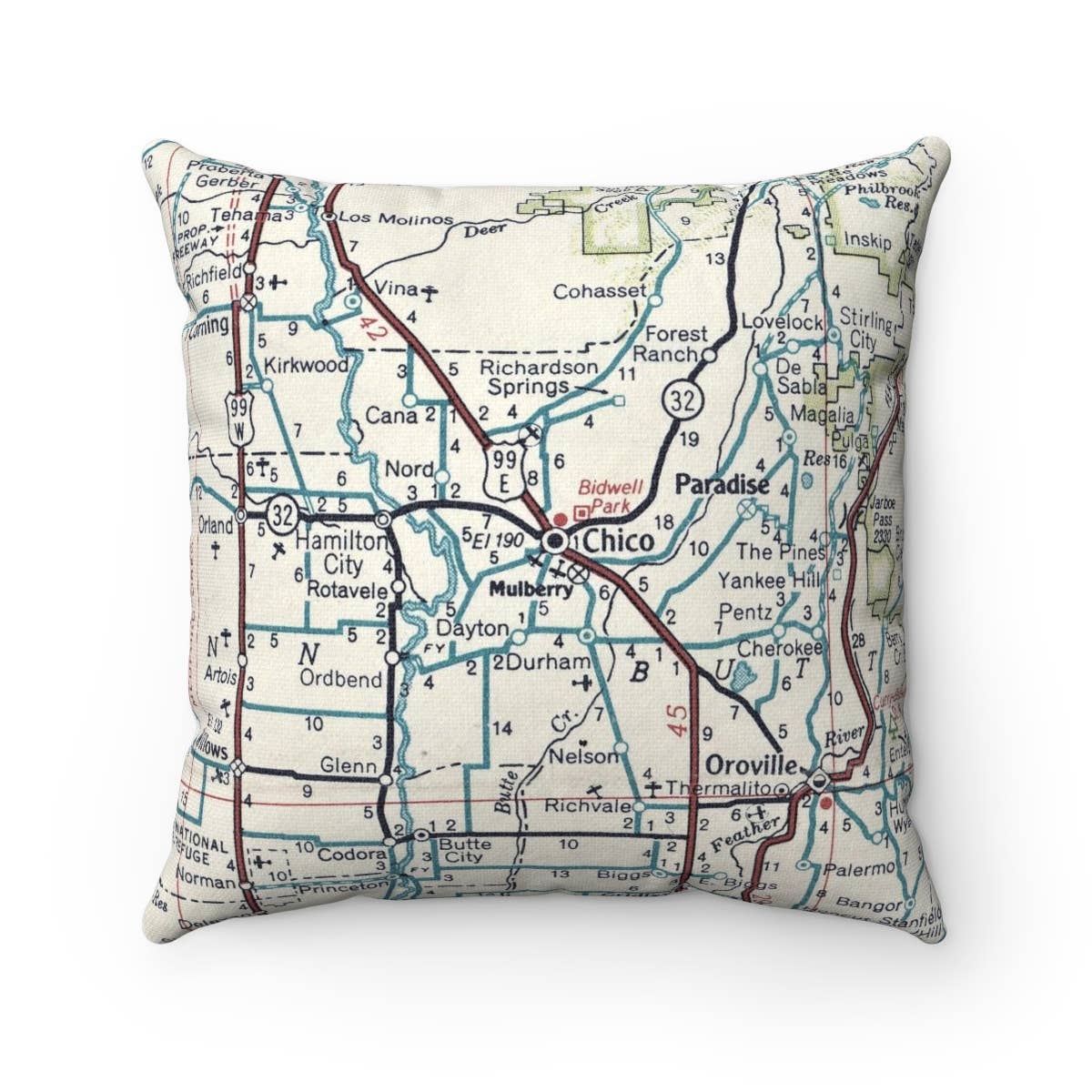 Chico California vintage map throw pillow