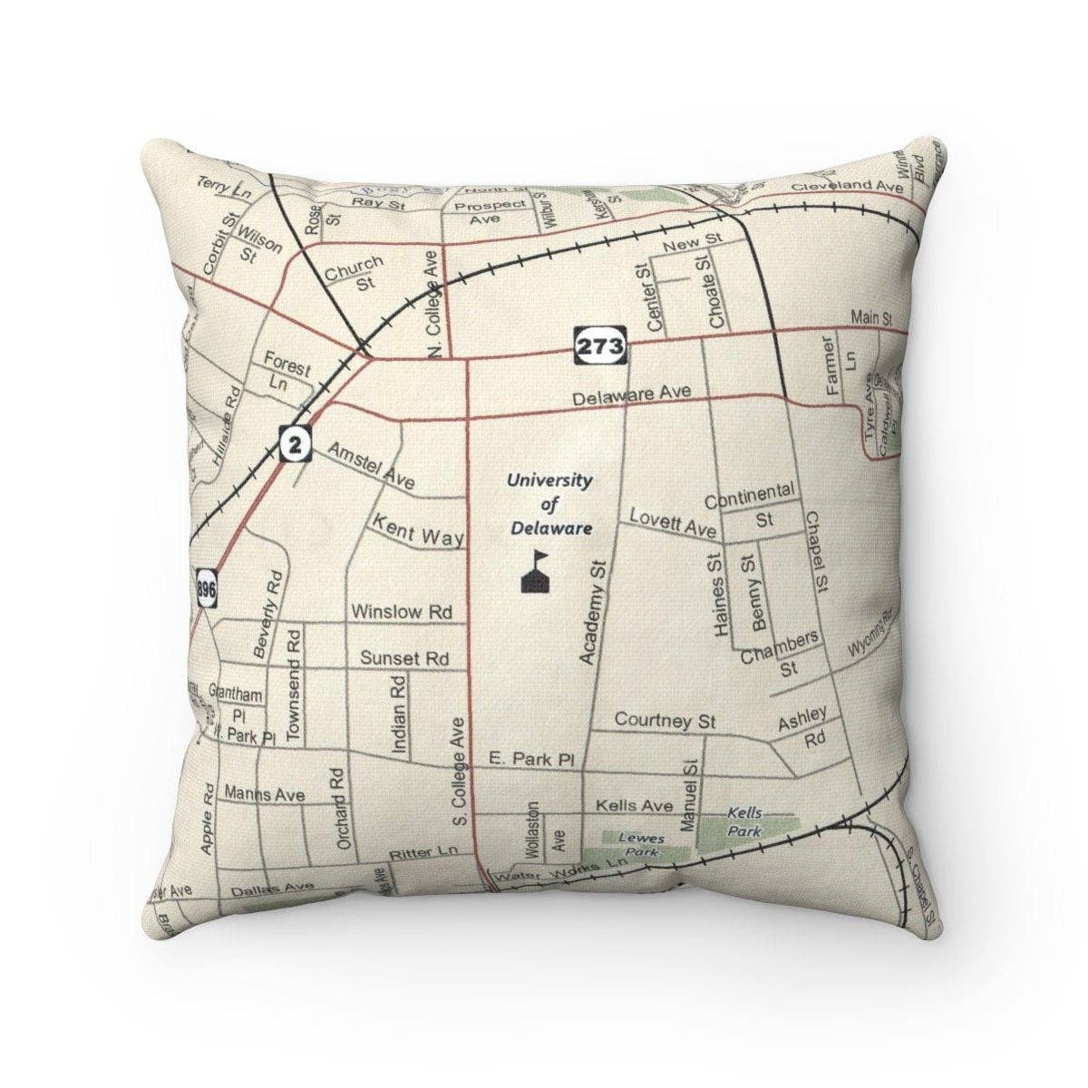 University of Delaware vintage map throw pillow