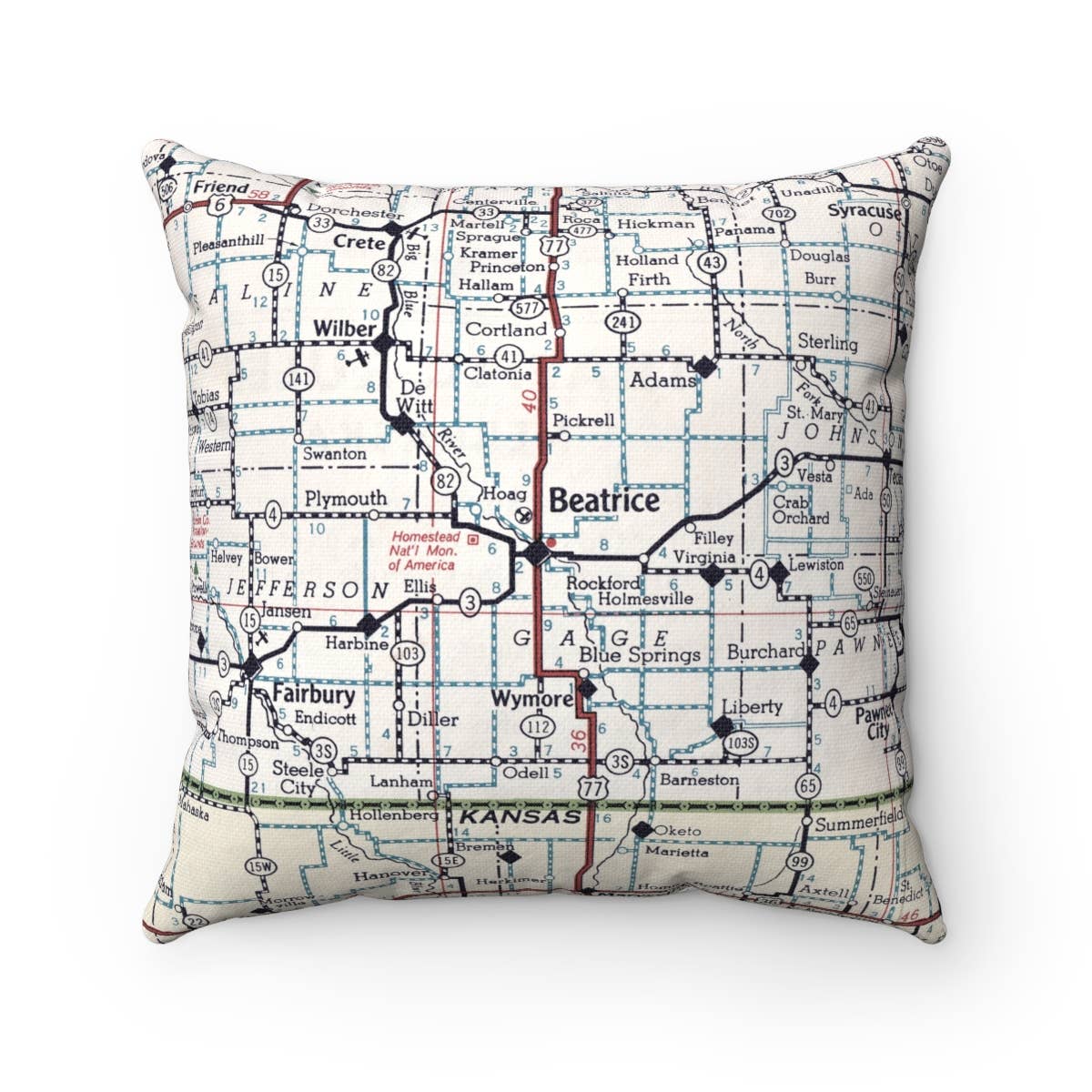 Beatrice Nebraska vintage map throw pillow