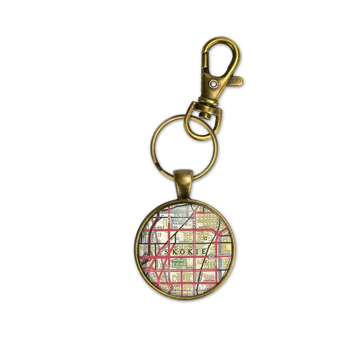 Skokie Illinois vintage map keychain