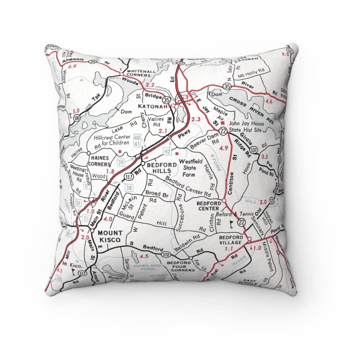 Bedford New York vintage map throw pillow