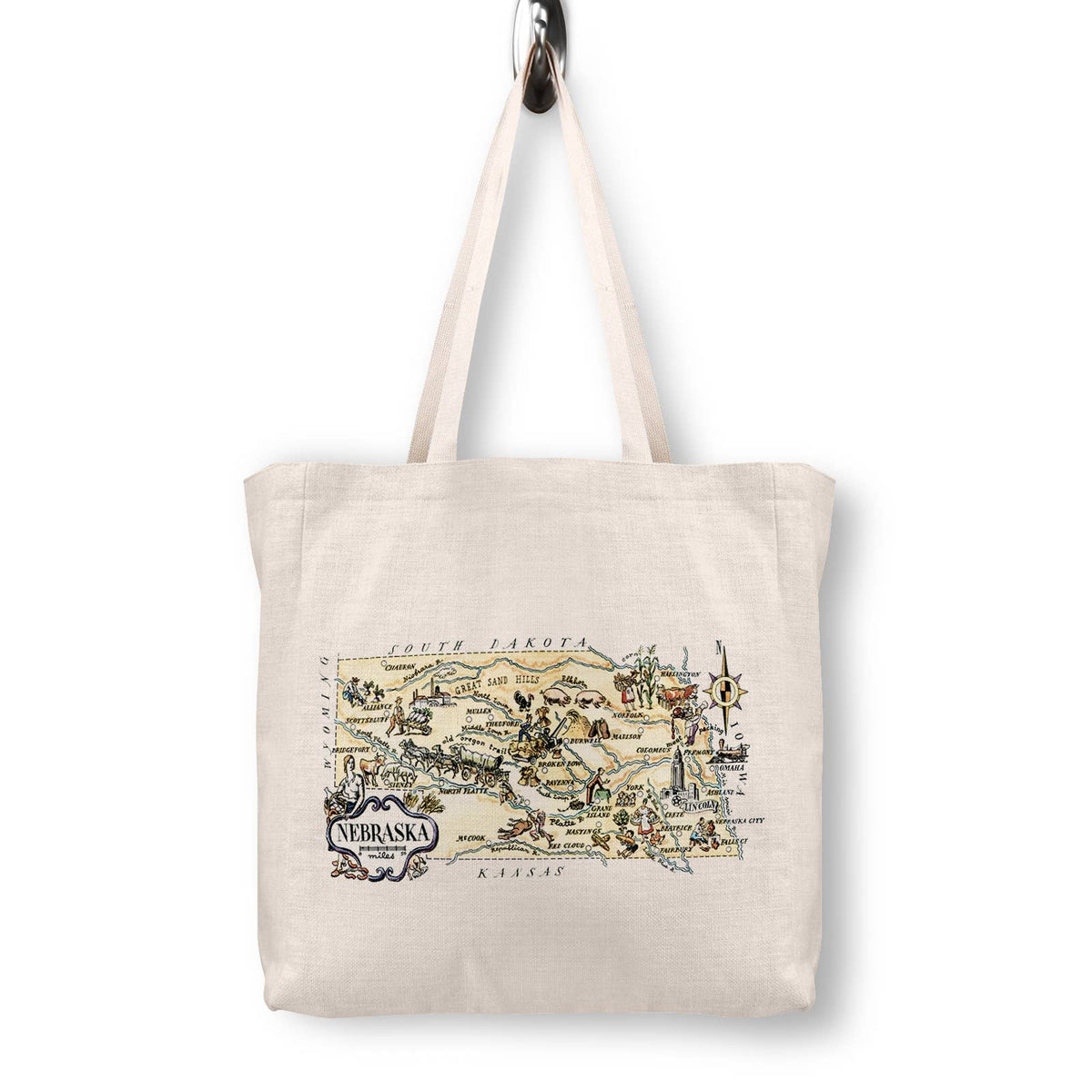 Nebraska Vintage Map Canvas Tote Bag