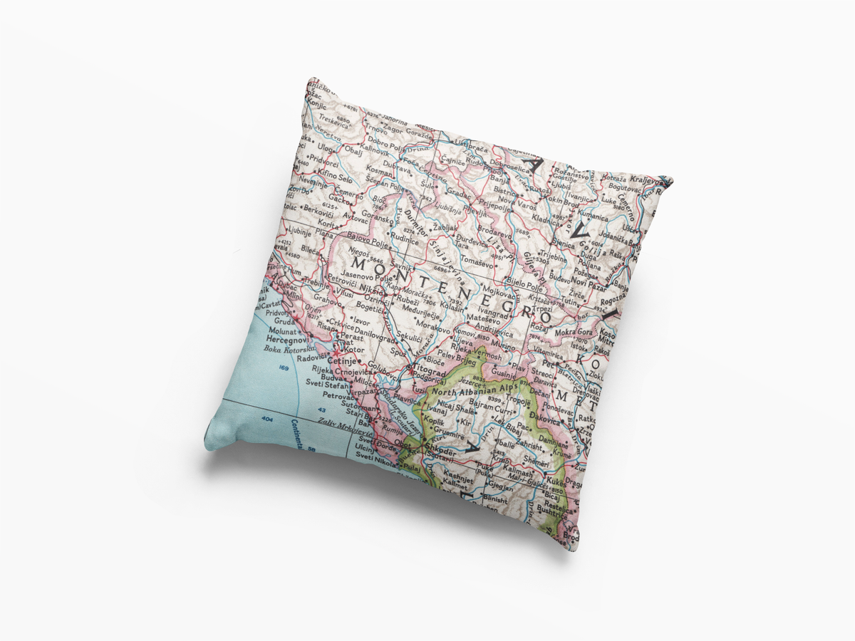 Montenegro vintage map throw pillow