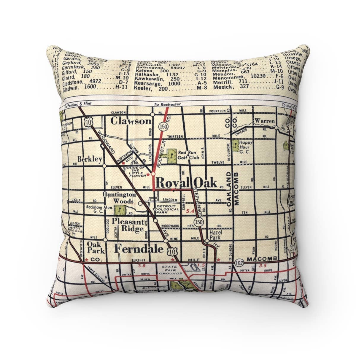 Royal Oak Michigan vintage map throw pillow