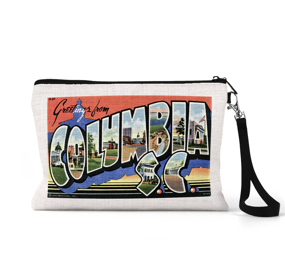 Columbia South Carolina vintage postcard wristlet travel pouch