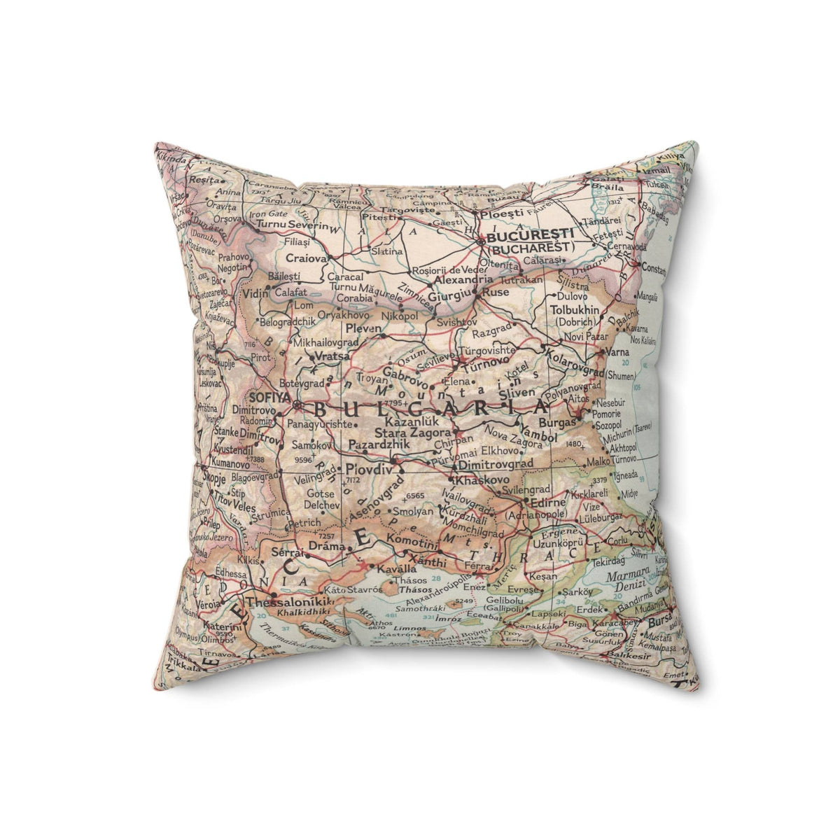 Bulgaria vintage map throw pillow