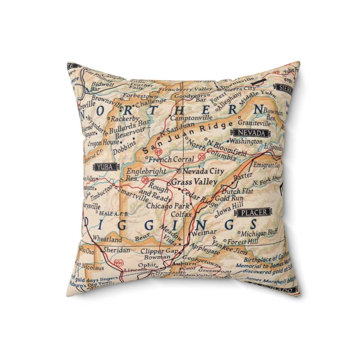 Grass Valley California vintage map throw pillow