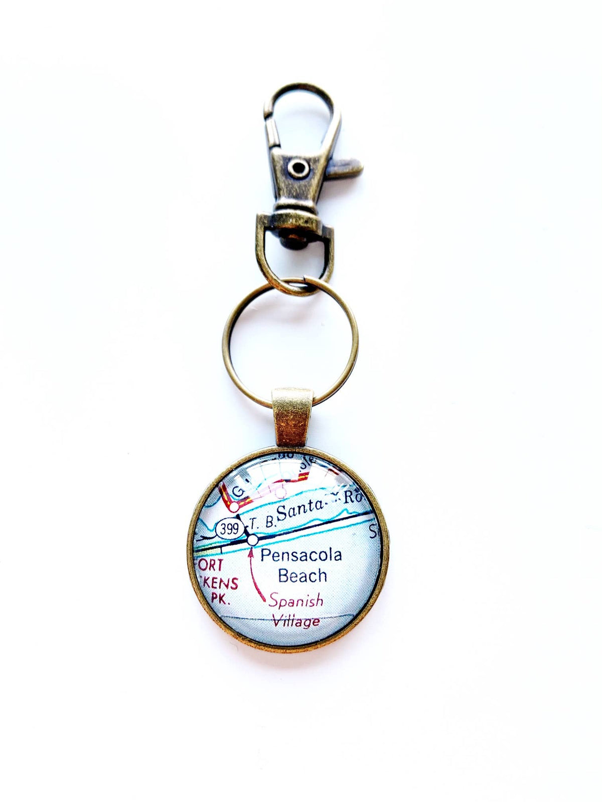Pensacola Beach Florida vintage map keychain