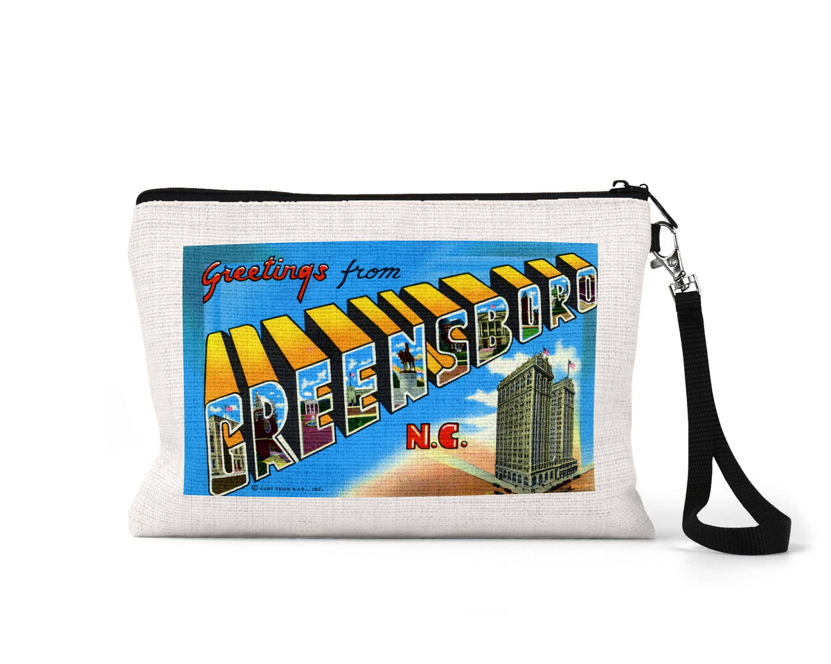 Greensboro North Carolina vintage postcard wristlet travel pouch