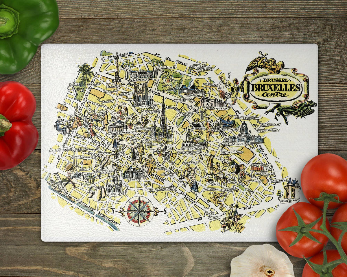 Brussels Belgium vintage map glass cutting board