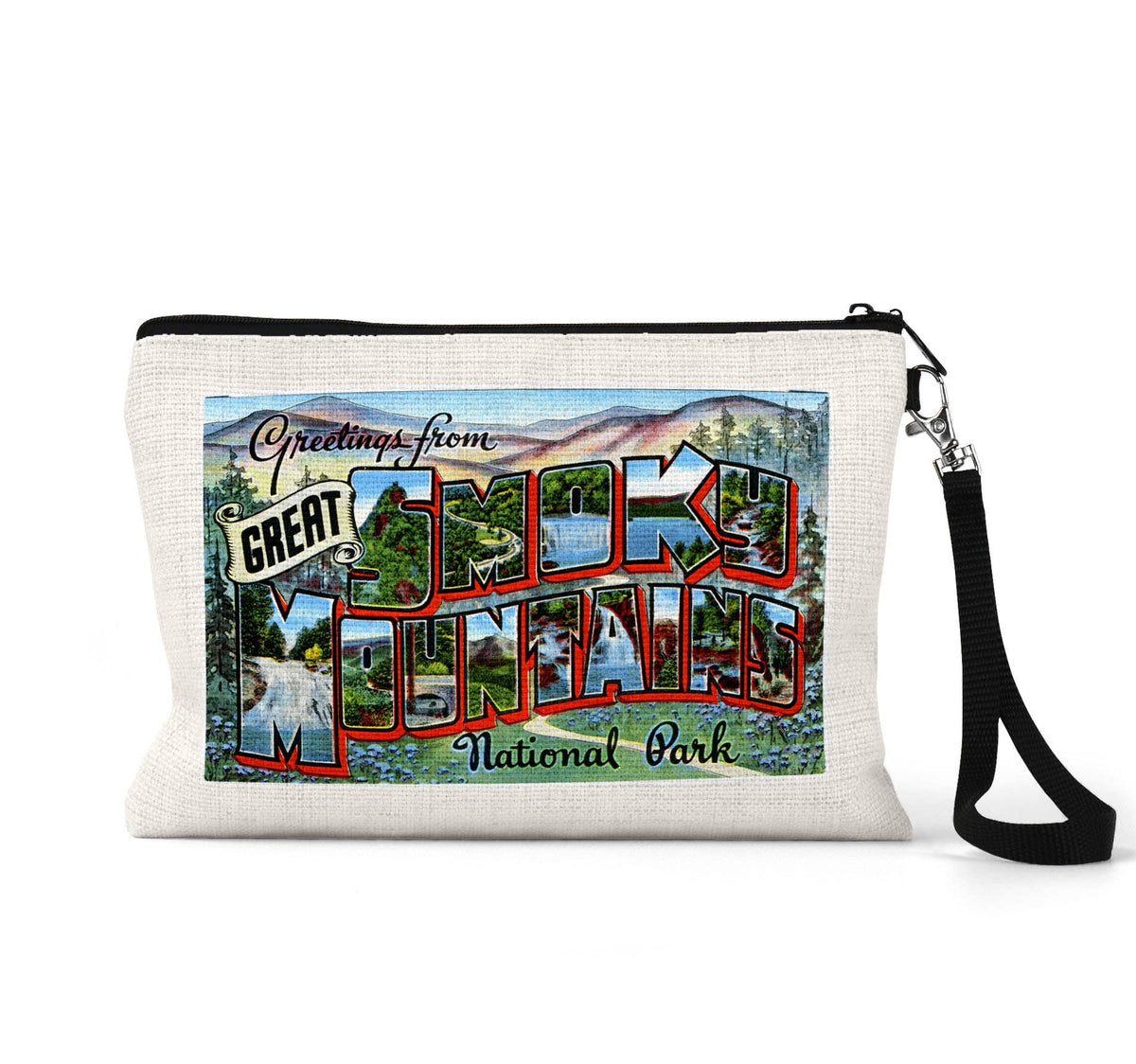 Great Smoky Mountains National Park vintage postcard wristlet travel pouch