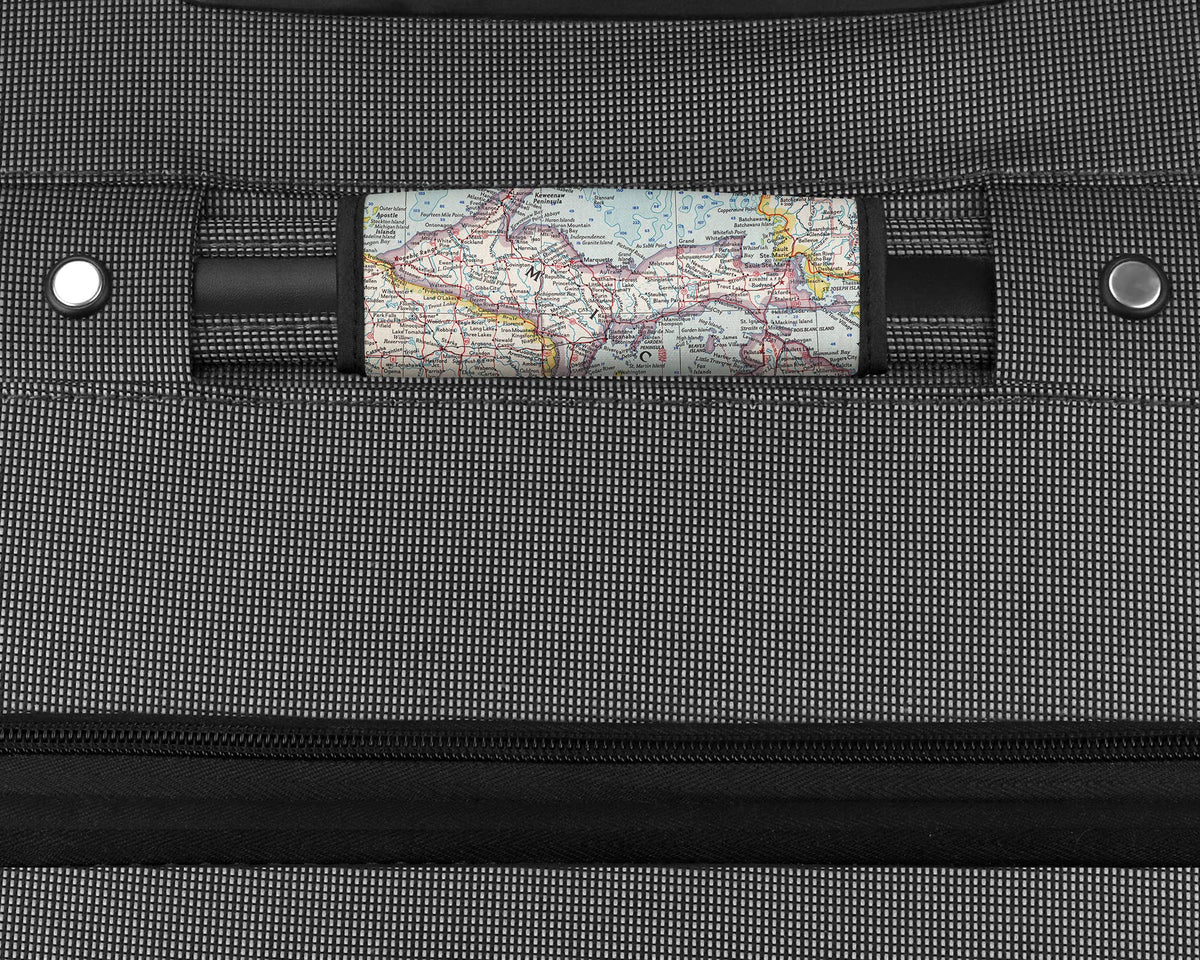 Upper Peninsula Michigan Map Suitcase Spotter Luggage Handle Wrap view 2