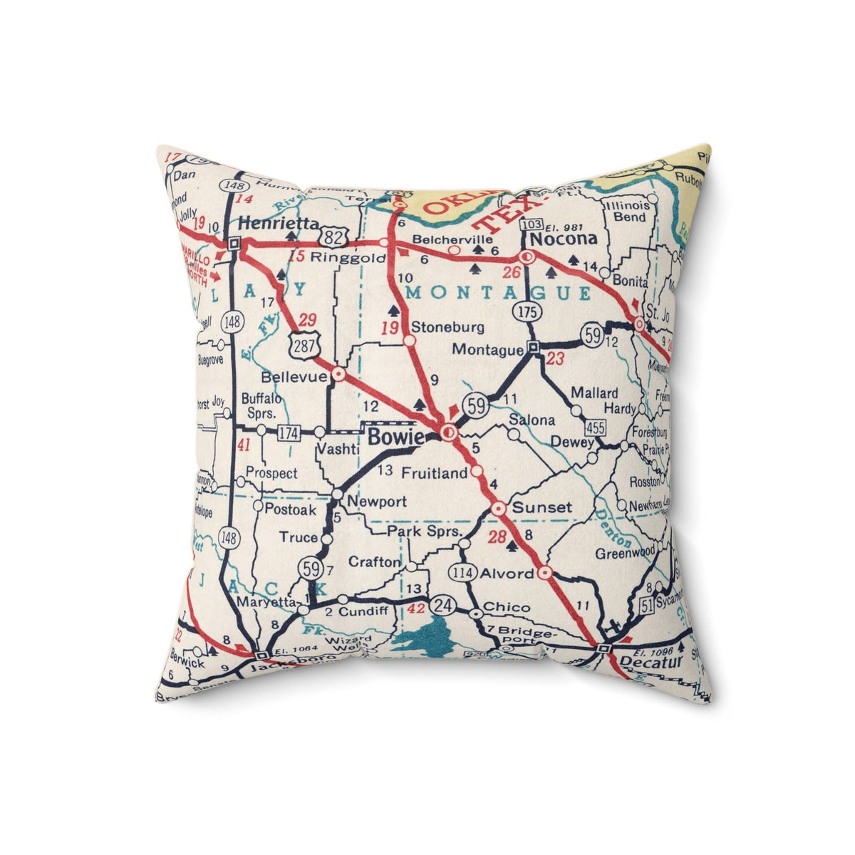 Bowie Texas vintage map throw pillow