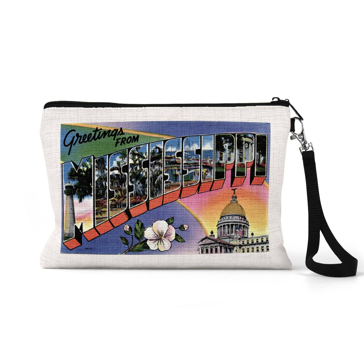 Mississippi vintage postcard wristlet travel pouch