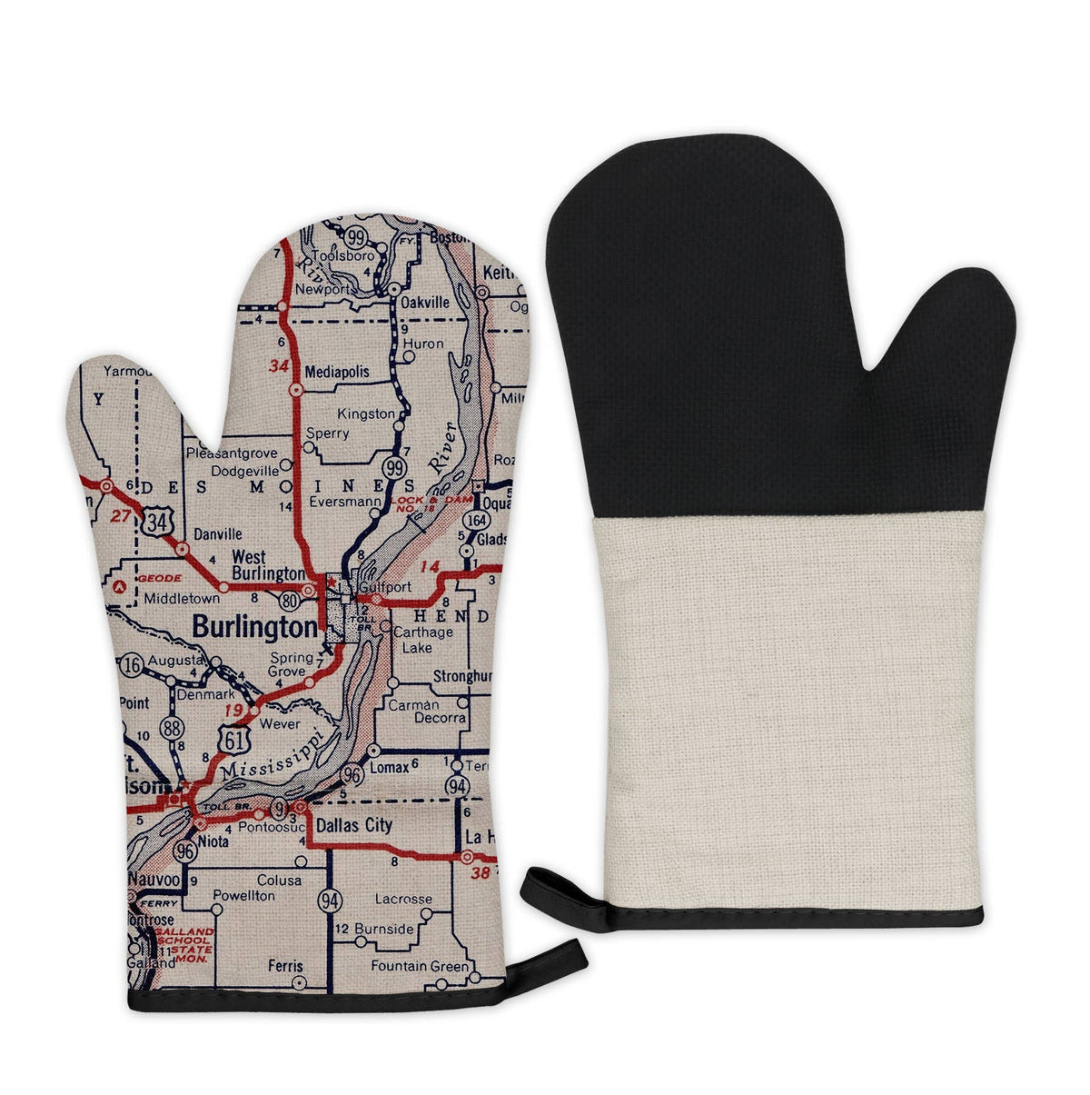 Burlington Iowa vintage map oven mitt
