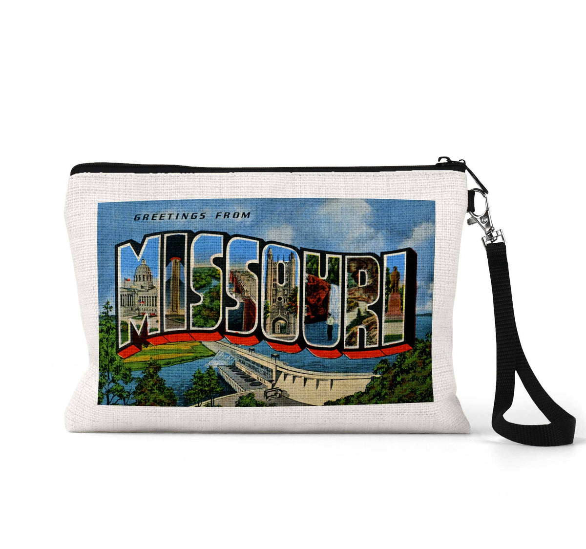 Missouri vintage postcard wristlet travel pouch