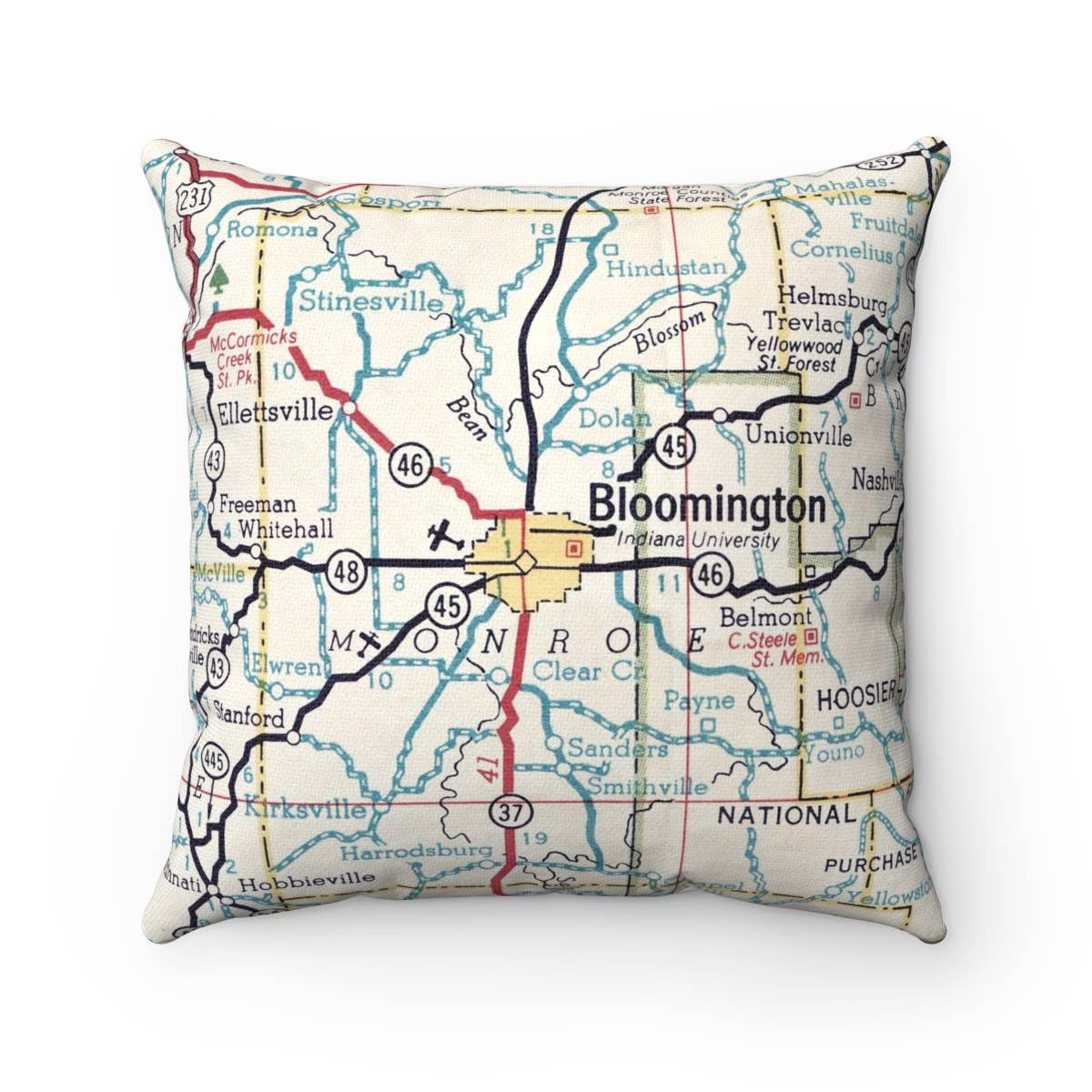 Bloomington Indiana vintage map throw pillow