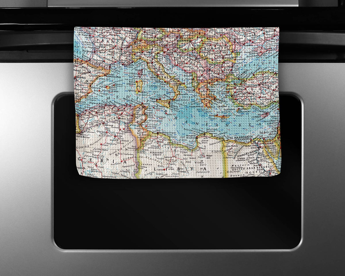 Mediterranean Sea map tea towel
