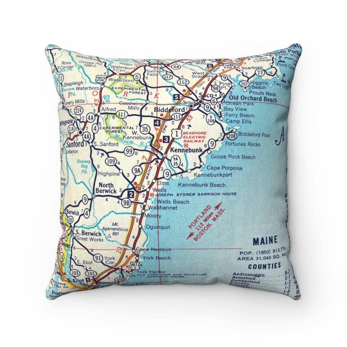 Maine Coast vintage map throw pillow