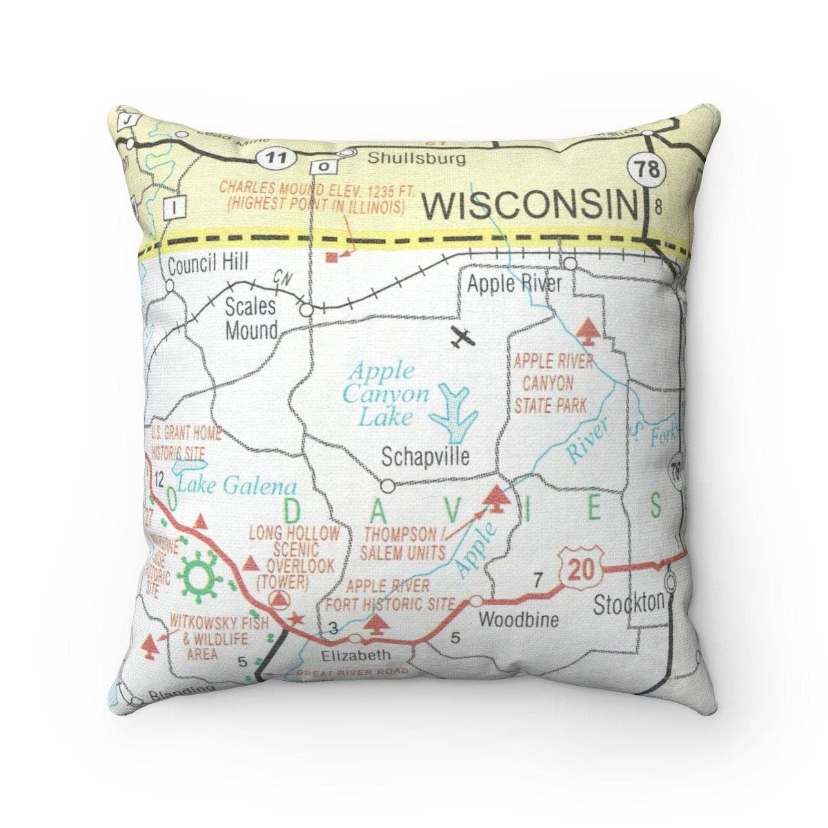 Apple Canyon Lake Illinois vintage map throw pillow