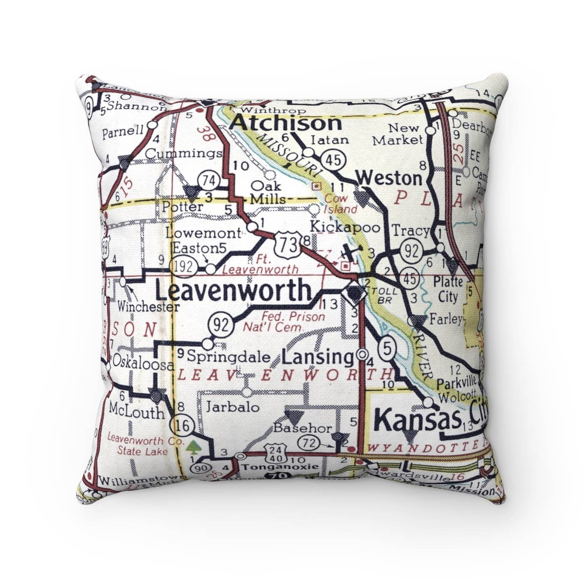 Leavenworth Kansas vintage map throw pillow