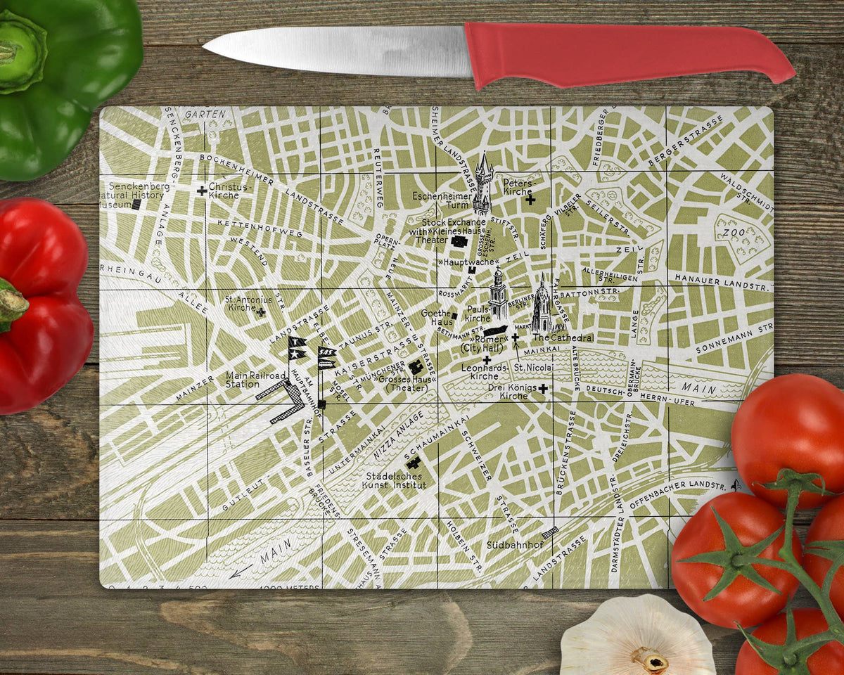 Frankfurt Germany vintage map glass cutting board