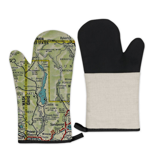 Priest Lake Idaho vintage map oven mitt