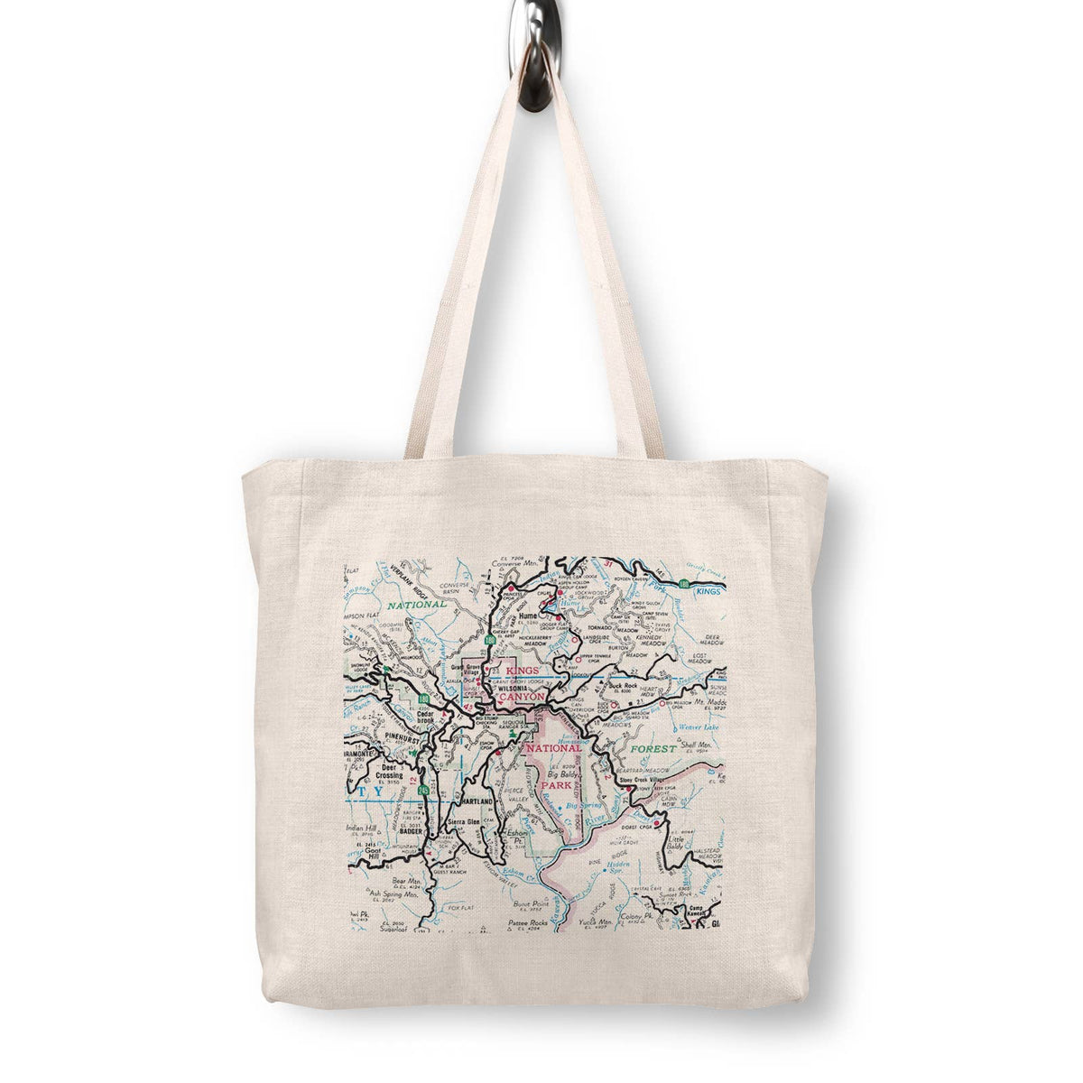 Kings Canyon National Park Vintage Map Canvas Tote Bag
