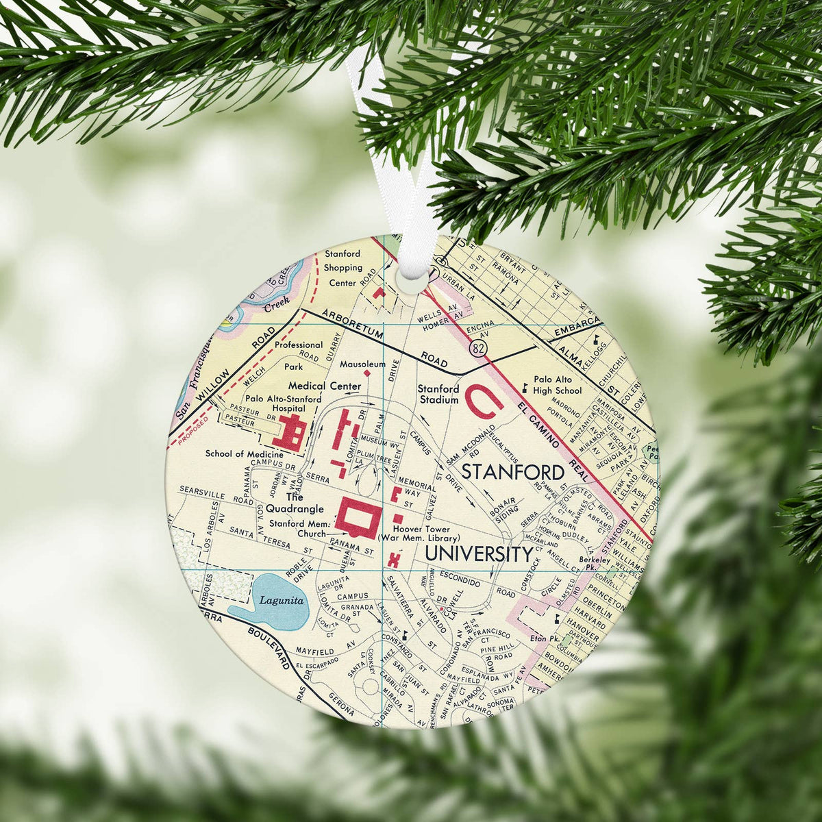 Stanford University Palo Alto vintage map Christmas ornament