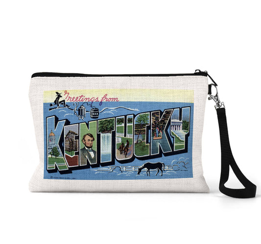 Kentucky vintage postcard wristlet travel pouch