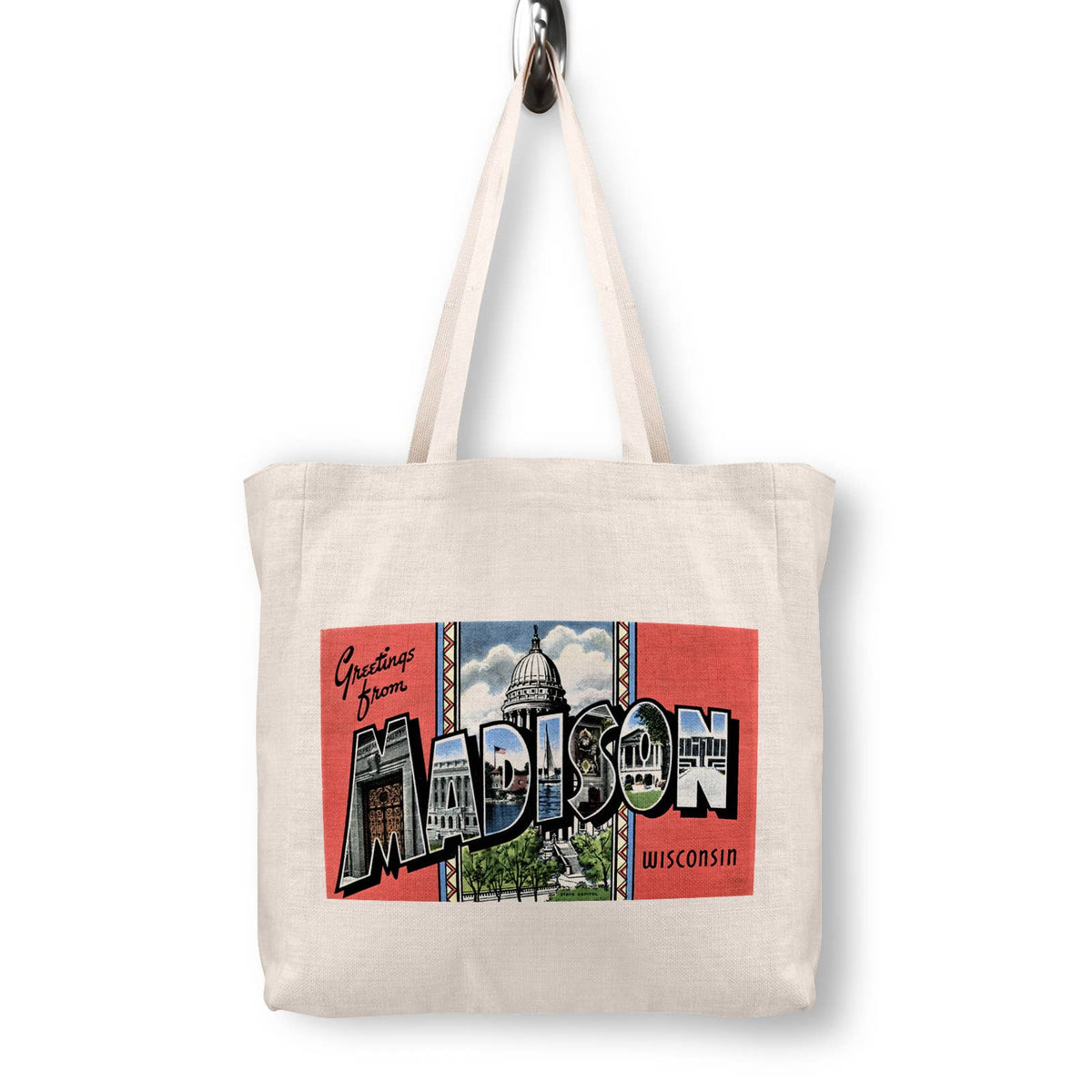 Madison Wisconsin Vintage Postcard Canvas Tote Bag