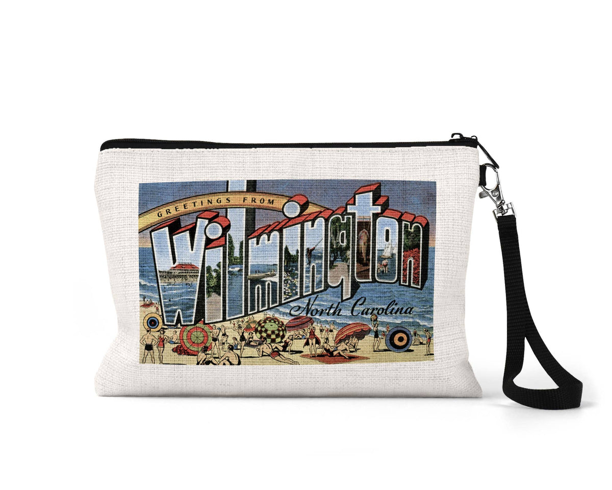 Wilmington North Carolina vintage postcard wristlet travel pouch