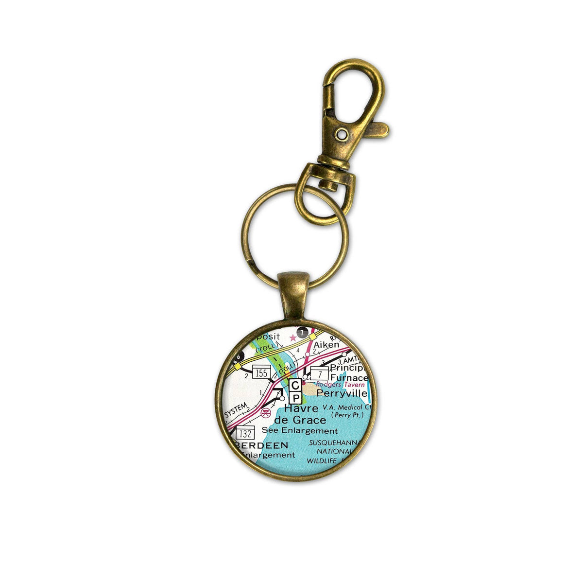 Havre de Grace Maryland vintage map keychain