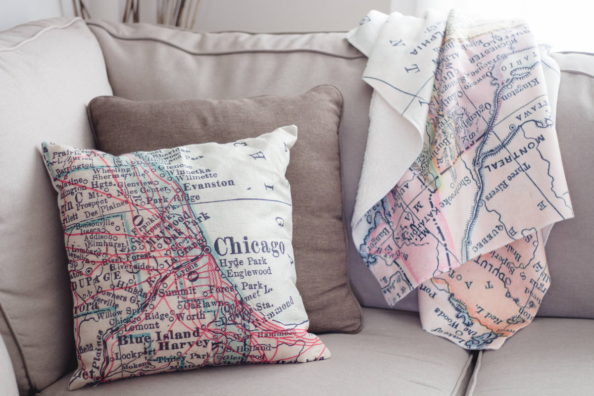 Gillette Wyoming vintage map throw pillow