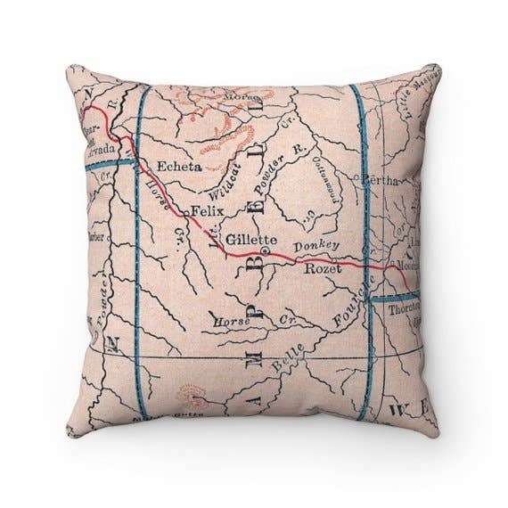 Gillette Wyoming vintage map throw pillow