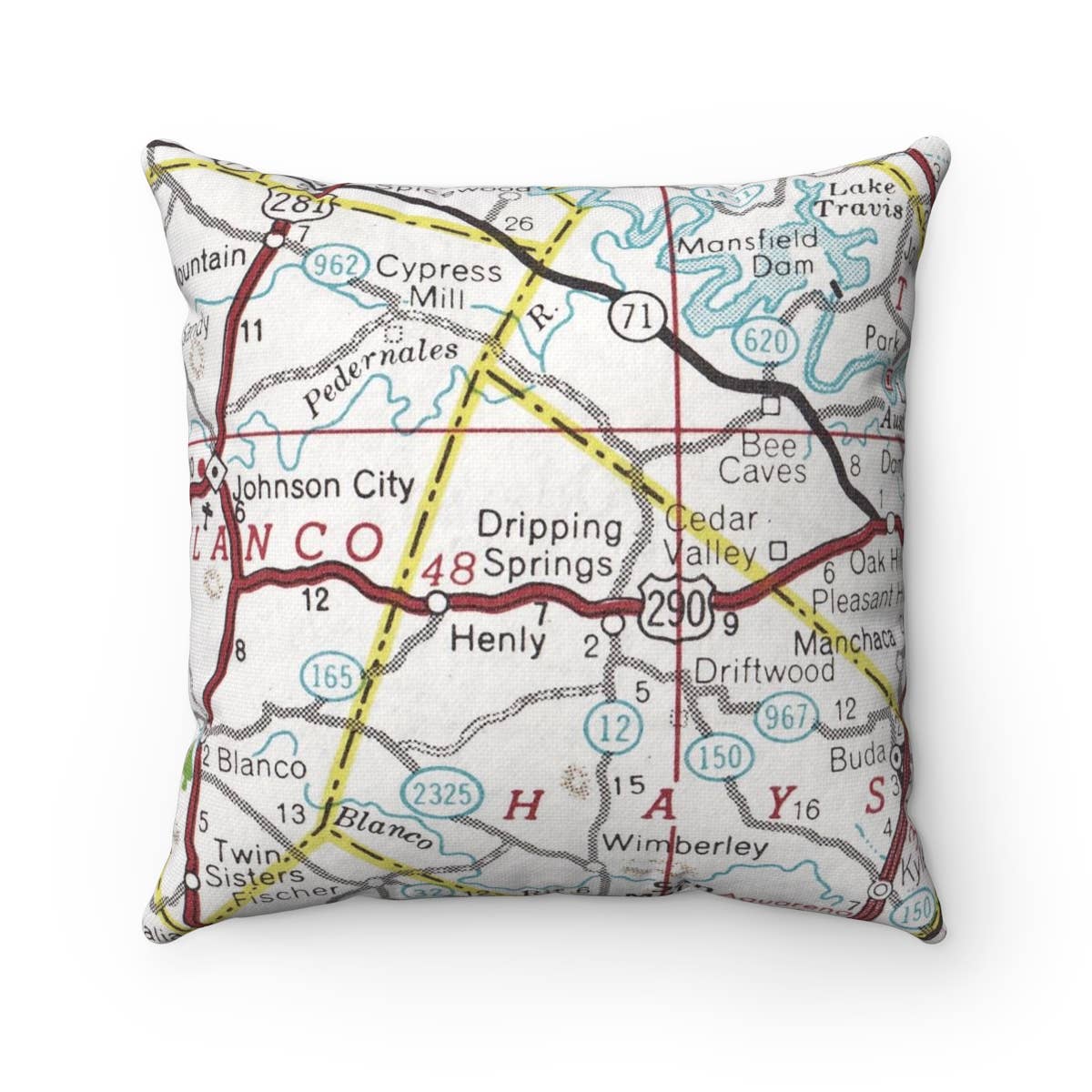 Dripping Springs Texas vintage map throw pillow