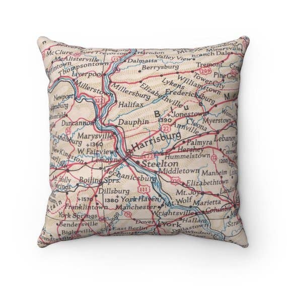 Harrisburg Pennsylvania vintage map throw pillow