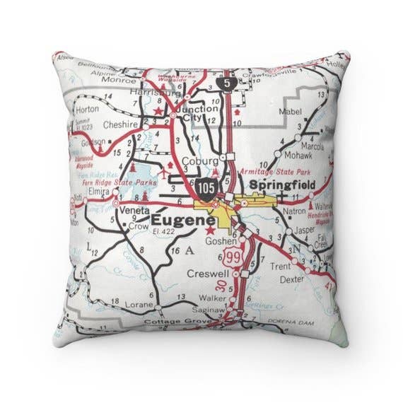 Eugene Oregon vintage map throw pillow