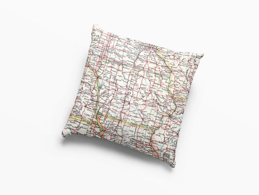 Iowa Map Pillow | Vintage Iowa Map Throw Pillow